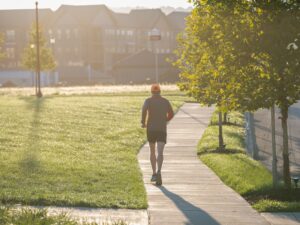 A walkable neighborhood with sidewalks and paths