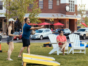 The bean bag toss is ready for an afternoon of fun and drinks with friends.