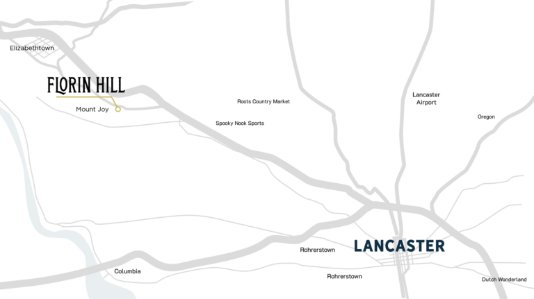 Stylized map showing location of Florin Hill by Charter Homes in Lancaster County