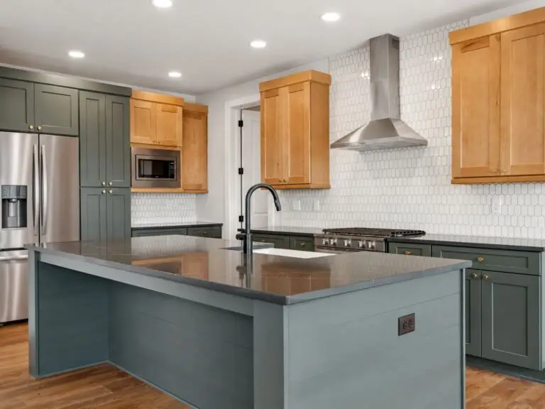 Sage Green Kitchen with Hex Tile Backsplash